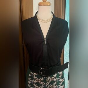 Elie Tahari “Laura” zip front sleeveless blouse.